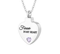 Cremation Jewelry for Ashes Pendant - Crystal Birthstone Heart Urn Necklace with Mini Keepsake Urn Memorial Ashes Jewelry for Women - Forever In My Heart