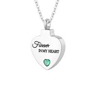 Cremation Jewelry for Ashes Pendant - Crystal Birthstone Heart Urn Necklace with Mini Keepsake Urn Memorial Ashes Jewelry for Women - Forever In My Heart