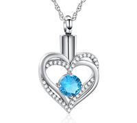 Cremation Jewelry Heart Birthstone Urn Necklace for Women, Love Heart Pendant Necklace for Ashes Pendant Jewelry for Women Crystal Keepsake Memorial Jewelry Ashes Holder Funeral, Stainless Steel
