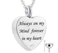 Cremation Jewelry Silver Urn Necklace for Ashes Birthstone Memorial Pendant - Always on Mind,Forever in My Heart (April)