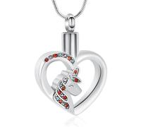 Cremation Jewelry Unicorn Heart Charm Pendant Necklace Cremation Urns Jewelry Ashes Keepsake Stainless Steel Crystal Pendant