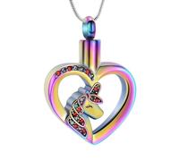 Cremation Jewelry Unicorn Heart Charm Pendant Necklace Cremation Urns Jewelry Ashes Keepsake Stainless Steel Crystal Pendant