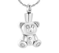 Cremation Jewelry Urn Necklaces for Ashes - Stainless Steel Teddy Bear Pendant Keepsake Memorial Pet Ashes Holder