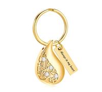 Cremation Keychain for Ashes Always In My Heart Urn Pendant for Women Men Teardrop Cremation Jewelry Memorial Urn Keepsake Key Ring for Human Pet Ashes Holder -Gold