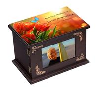 Cremation Memorial Urns for Human Ashes Adult Male Female, Custom Personalized Wooden Urn Casket for Ashes Men Women, Burial Funeral Urns with Photo Frame (Tulips)