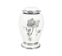 Cremation Urn for Adult Ashes - Aluminium Funeral Urn Holds 200 Cubic Inches / 3.2L / 90kg - Memorial Keepsake with Velvet Base - White, Blue, Green, Purple, Pink, Black (White and Rose)