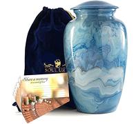 Cremation Urn for Adult Ashes - Beautiful Hand-Painted Urn for Human Ashes- Large Urn Container for Men & Women- Decorative Cremation Funeral & Burial Urn Vase with Velvet Pouch (Blue Marble)