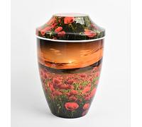 Cremation Urn for Adult Human Ashes - Handcrafted Funeral Memorial Urn with Laminated Printed Finish - Durable Lightweight Iron Sheet Tribute Ashes Storage (Poppy Sunset)