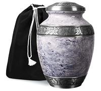 Cremation Urn for Adult Human Ashes - Large Handcrafted Funeral Memorial with Striking White (Pearl) Design (Aluminum - 10 Inch Height x 7 Inch Width)