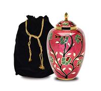 Cremation Urn for Ashes- Pine Green Garden with Yellow Leaf Cremation Urn for Human Ashes - Completely Handcrafted with Volume 200 Cu. in. with Velvet Protection Bag. (Hot Pink)