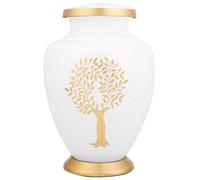 Cremation Urn for Human Ashes Adult - Handcrafted Metal Funeral Urn with Tree Engraving & Velvet Carry Bag, Secure Screw Lid Memorial Burial Urn 11 Inches Height x 7 Inches Width Gold White