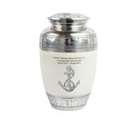 Cremation Urn for Human Ashes - Adult Large Decorative Aluminum Funeral Memorial Keepsake - Securely Holds approx. 90kg or 14 Stone Body (White-Anchor, Adult Size)