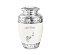 Cremation Urn for Human Ashes - Adult Large Decorative Aluminum Funeral Memorial Keepsake - Securely Holds approx. 90kg or 14 Stone Body (White-Fishing, Adult Size)