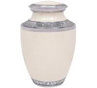 Cremation Urn for Human Ashes - Adult Memorial Urn - Metal Funeral Urn with Elegant Finish - Secure Screw-Top Lid - Durable, Decorative Urn for Home 10.5” (Ivory Silver) - ALPHA Living HOME
