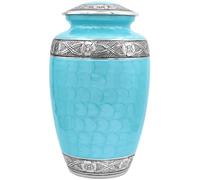Cremation Urn for Human Ashes - Handcrafted Lightweight Metal Urns & Silver Floral Engraving - Large Urn for Adult Women - Secure Lid, 11” Tall Memorial Urns for Ashes (Sky Blue Silver) - CLEENTABLE