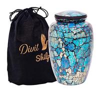 Cremation Urn for Human Ashes with Velvet Bag, for Adults up to 100 kgs, Funeral Urns by Divit Shilp (Blue Mosaic, Adult)