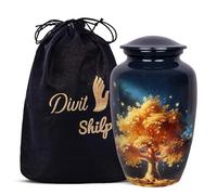 Cremation Urn for Human Ashes with Velvet Bag, for Adults up to 100 kgs, Funeral Urns by Divit Shilp (Golden Tree, Adult)