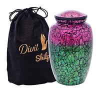 Cremation Urn for Human Ashes with Velvet Bag, for Adults up to 100 kgs, Funeral Urns by Divit Shilp (Pink & Green Mosaic, Adult)