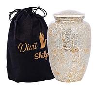 Cremation Urn for Human Ashes with Velvet Bag, for Adults up to 100 kgs, Funeral Urns by Divit Shilp (White Mosaic, Adult)