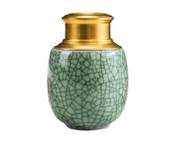 Cremation Urn for Small Pets, Ceramic Ashes Container with Cracked Glaze and Leaf Design, Memorial Keepsake for Pet Ashes(B3)