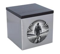 Cremation Urn for Soldier - Veteran Ashes Box with Military Scene | Stainless Steel & Wood (Plaque/No)