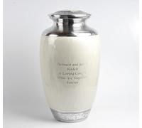 Cremation Urn for Two Adults - XXL Companion Ashes Container for Human Remains - Elegant Memorial Keepsake for Husband, Wife, or Loved Ones (Aluminium, Pearl white-Text engraved)