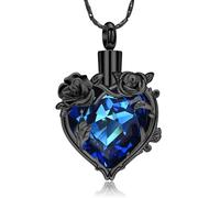Cremation Urn Necklace for Ashes Cremation Jewelry Rose Flower with Heart Crystal Urn Pendant Keepsake Memorial Jewelry for Women Girls, Stainless Steel, No Gemstone
