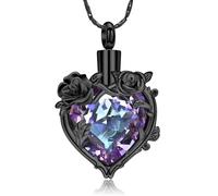 Cremation Urn Necklace for Ashes Cremation Jewelry Rose Flower with Heart Crystal Urn Pendant Keepsake Memorial Jewelry for Women Girls, Stainless Steel, No Gemstone
