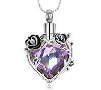 Cremation Urn Necklace for Ashes Cremation Jewelry Rose Flower with Heart Crystal Urn Pendant Keepsake Memorial Jewelry for Women Girls, Stainless Steel, No Gemstone