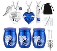 Cremation Urn Necklace for Ashes Set of 6- Small Cremation Urns for Human/Pet Ashes Keepsake Sharing Urns Memorial Ashes Holder-A Limb has Fallen from The Family Tree (6Pcs-Blue)