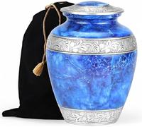 Cremation Urns for Human Ashes - Large Funeral Burial Urn - Beautiful Marble Finish Engraved Urn with Velvet Bag - Urns for Human Ashes Female & Male, Memorial Gift (Sky Blue)