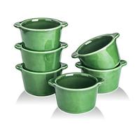 Creme Brulee Ceramic Ramekins Vicrays Mini Vanilla Cups 6oz Oven Safe Bowls Souffle Bowls for Baking Single Casserole Dipping Sauce Pioneer Woman Green Pack of 6