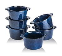 Creme Brulee Ramekins Ceramic Bowls - VICRAYS Mini Custard Cups 8 oz oven Safe Bowls Souffle Dishes for Baking Individual Casserole Dipping Sauce Pioneer Woman Bakeware Set of 6, Blue