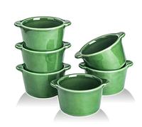 Creme Brulee Ramekins Ceramic Bowls - VICRAYS Mini Vanilla Mugs 8oz Oven Safe Bowls Souffle Bowls for Baking Single Casserole Dipping Sauce Pioneer Woman Green Pack of 6