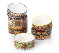 Creme Brulee Ramekins Set 4 oz x 6, Porcelain Souffle Moulds/Ramekins for Lava Cake, Pudding, Pot Cake, Vibrant Bohemian Mini Casserole Dish