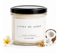 Crème de Soleil Artisan Soy Candle - Coconut, Tiare Flower & Vanilla Tonka, Handmade 20h Burn, 100g Natural Wax in Glass Jar, Tropical Home Decor & Summer Gift