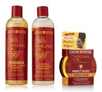 Crème Of Nature Argan Oil from Morocco Shampoo & Conditioner Set 12oz BUNDLE with Perfect Edges Extra Hold 2.25oz