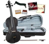 Cremona SV-75BK Student Violin Pack 4/4 Full Size - Setup and Ready to Play Outfit - Case, Rosin, Bow and Accessories - Hand carved Solid Maple and Spruce in Sparkling Black with fine-tuner tailpiece