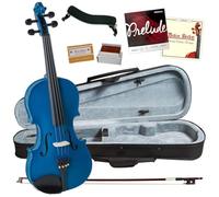 Cremona SV-75BU Student Violin Pack 4/4 Full Size - Setup and Ready to Play Outfit - Case, Rosin, Bow and Accessories - Hand carved Solid Maple and Spruce in Sparkling Blue with fine-tuner tailpiece