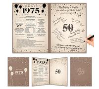 Crenics 50th Birthday Decorations: Vintage 1975 Birthday Poster & Guest Signature Book for Living Room, Bedroom & Dining Room