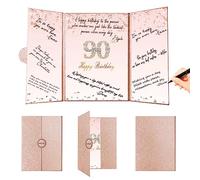 Crenics Rose Gold 90th Birthday Party Decorations, Creative 90th Birthday Guest Sign in Book Alternative, 90th Birthday Signature Book 12" x 18", Great 90 Years Old Birthday Gifts for Women