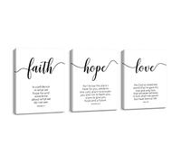 Creoate Bible Verses Canvas Wall Art, Faith Hope Love Wall Decor, Inspirational Christian Wall Art, Minimalist Canvas Print Artwork Framed Set for Bedroom Living Room Wall Decor 12x16 Inch x3pcs