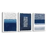 Creoate Blue Canvas Wall Art Set: 3 Piece Abstract Blue & White Painting Canvas Print Framed Artwork for Living Room & Bedroom Decor, Ready to Hang, 12x16 Inch