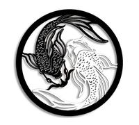 Creoate Home Decor Wall Art Wooden Koi Fish, Black and White Yin Yang Themed Zen Wall Mount Plaque Decor for Yoga Room Bathroom Living Room Farmhouse, 12x12 inches