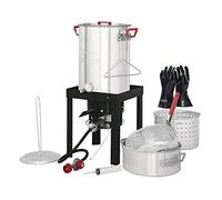 Creole Feast TFK-TG-3001 30 Qt. Turkey Fryer Boiler Steamer Kit with 10 Qt. Fish Fryer Pot & Gloves, Outdoor Turkey Fryer Pot with Basket and Burner, 50,000 BTUs, Silver & Black