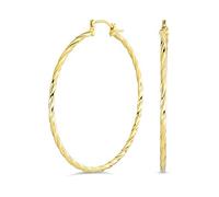 Creole Twisted Rope Cable Big Large Hoop Earrings For Women For Teen Gold Plated Brass Lightweight 2 Inch Diameter