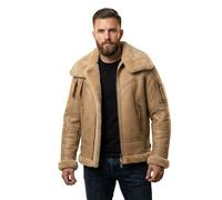 Creonetix Hub Men’s Aviator Leather b3 Bomber Jacket, Real Shearling Sheepskin WWII Pilot Style Flying Jacket, Vintage WW2 Cockpit Bomber Flight Coat Outerwear (Tan-Large)