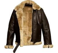 Creonetix Hub Men’s B3 Aviator Leather Bomber Jacket - Shearling Sheepskin WWII Pilot Style Flying Jacket - Vintage WW2 Cockpit Bomber Outerwear - Warm Winter Flight Coat (brown-XX-Large)