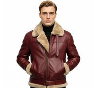 Creonetix Hub Men’s B3 Aviator Red Leather Bomber Jacket - Shearling Sheepskin WWII Pilot Style Flying Jacket - Vintage WW2 Cockpit Bomber Outerwear - Warm Winter Flight Coat (Red-X-Large)