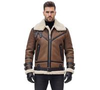 Creonetix Hub Men’s B3 Bomber Jacket - Shearling Sheepskin Pilot Style Flying Jacket - WW2 Cockpit Bomber Outerwear - Warm Winter Flight Coat (brown-Large)